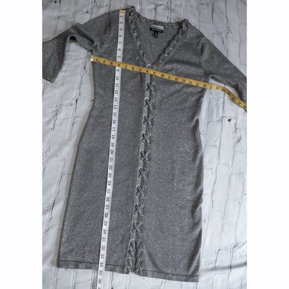 Allison Brittney Womens Silver Glitter Sweater Dress 3/4 Sleeves Midi Gray Sz S - Picture 8 of 13